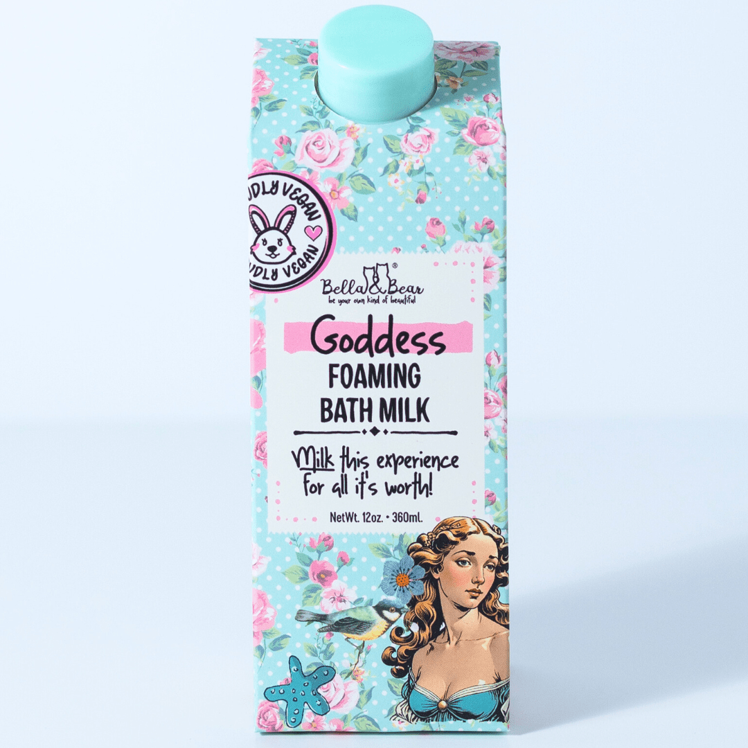 Bella & Bear Goddess Gift Set with 2 in 1 Foaming Shower Gel & Bubble Bath, Foaming Bath Milk, Body Scrub & Lip Care Set – Tropical Scent