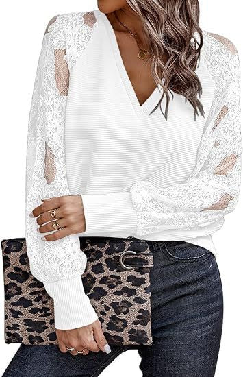 Lace sleeve v neck top
