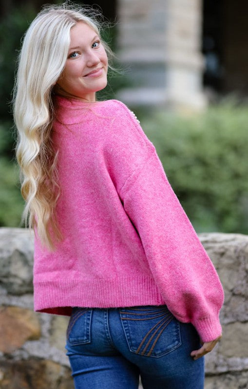 Pearl bow knit sweater
