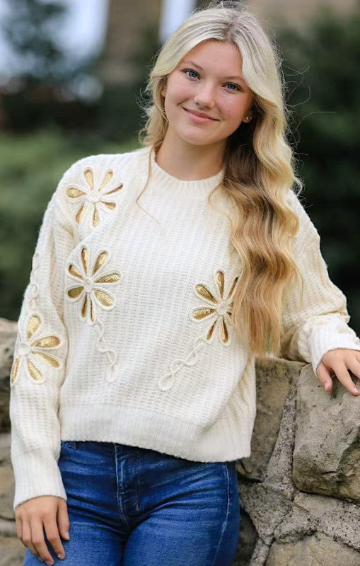 Flower knit sweater