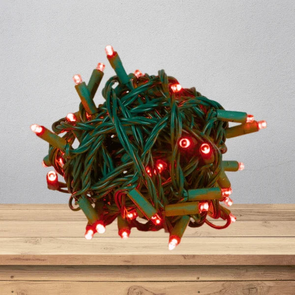 LED Mini Lights 5MM Red Twinkle Green Wire 6" Spacing
