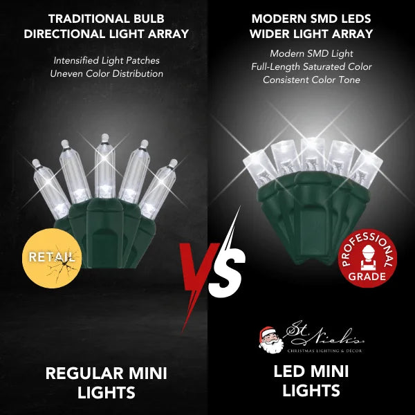 LED Mini Lights 5MM Cool White Twinkle Green Wire 6" Spacing