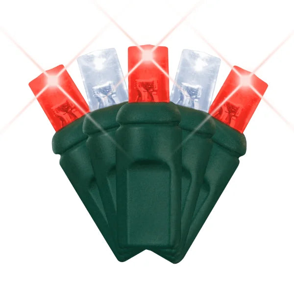LED Mini Lights 5MM Red/Cool White Twinkle Green Wire - 6" Spacing