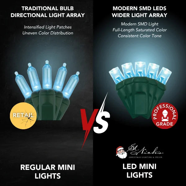 LED Mini Lights 5MM Aqua Static Green Wire - 6" Spacing
