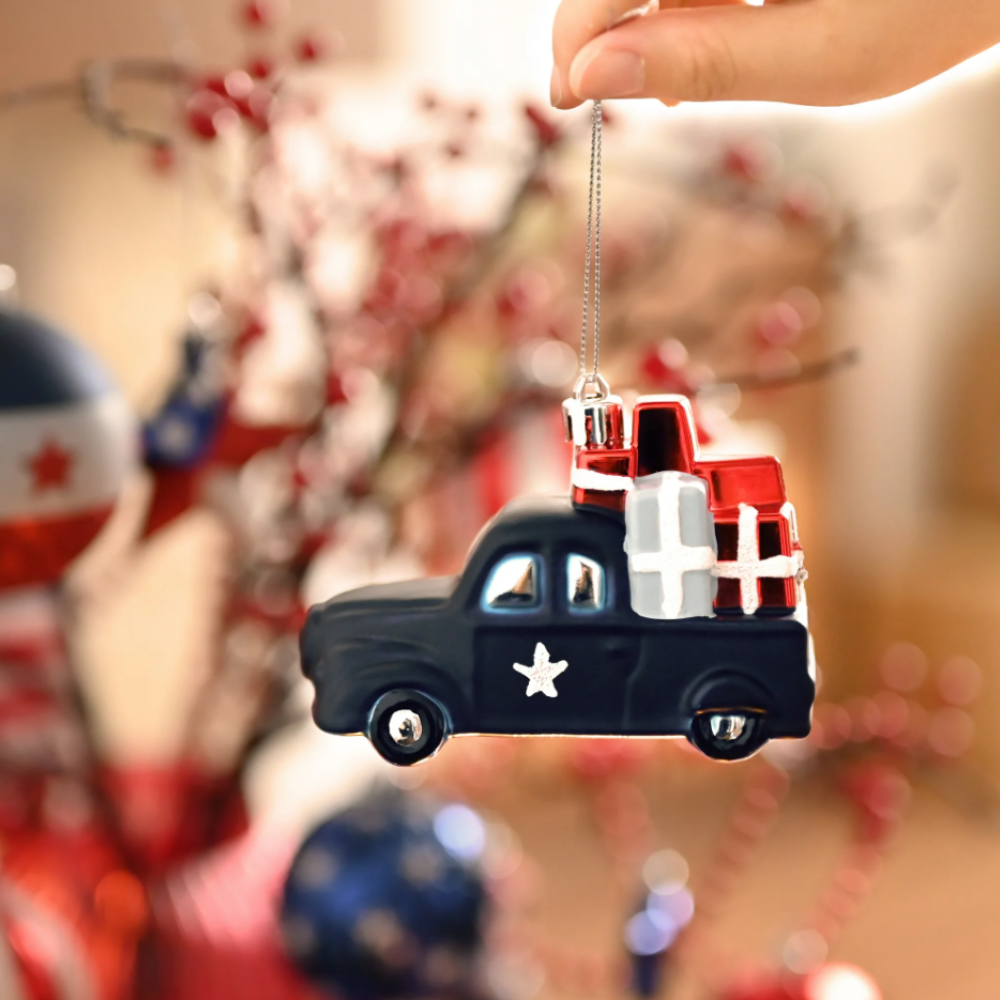 USA Flag Inspired Patriotic Ornament Set, 70pc Red White Blue Baubles