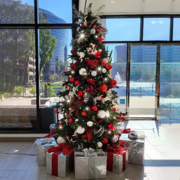 7.5FT Pre-Decorated PVC Christmas Tree Red/White/Silver