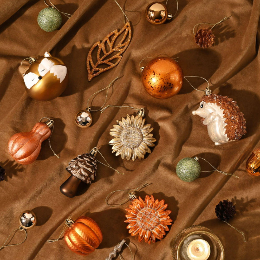 Fall Harvest Christmas Tree Ornaments Set, 40-Piece Autumn Woodland Ornaments