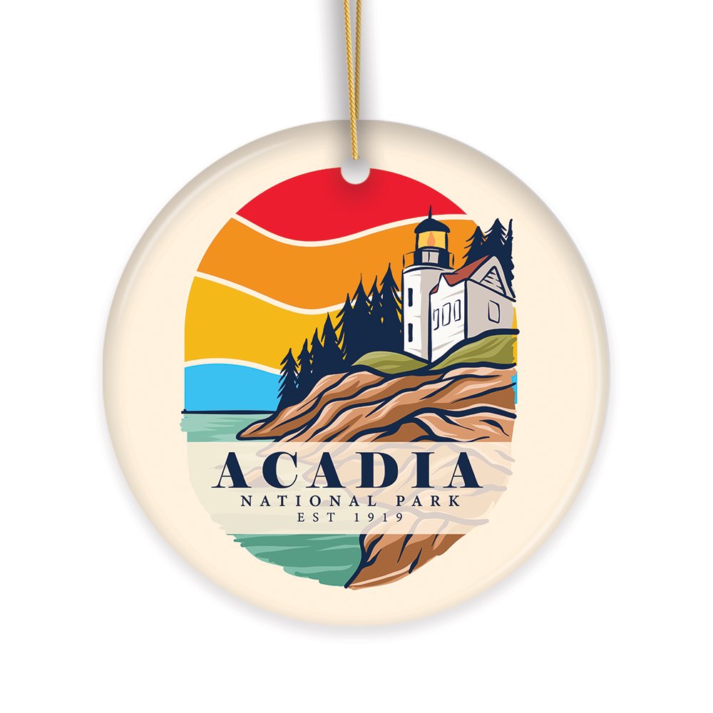 Acadia National Park Retro Style Ornament, Maine USA  Tourist Attraction and Gift