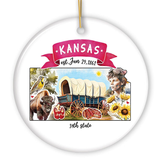 Artistic Kansas State Themes and Landmarks Christmas Ornament