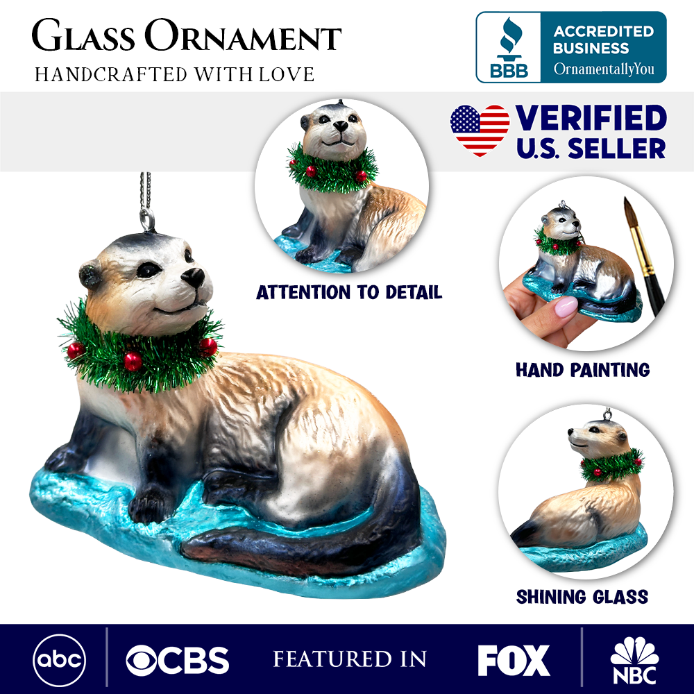 Cute Otter Glass Christmas Ornament, Exotic Animal Tree Decoration
