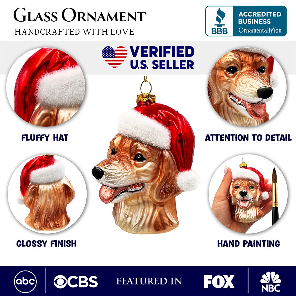 Golden Retriever Glass Christmas Ornament, Labrador Tree Decoration