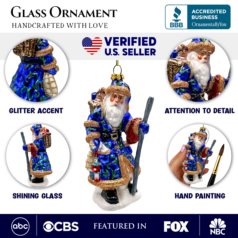 Victorian Vagabound Santa Claus Glass Christmas Ornament, Purple Tree Decor
