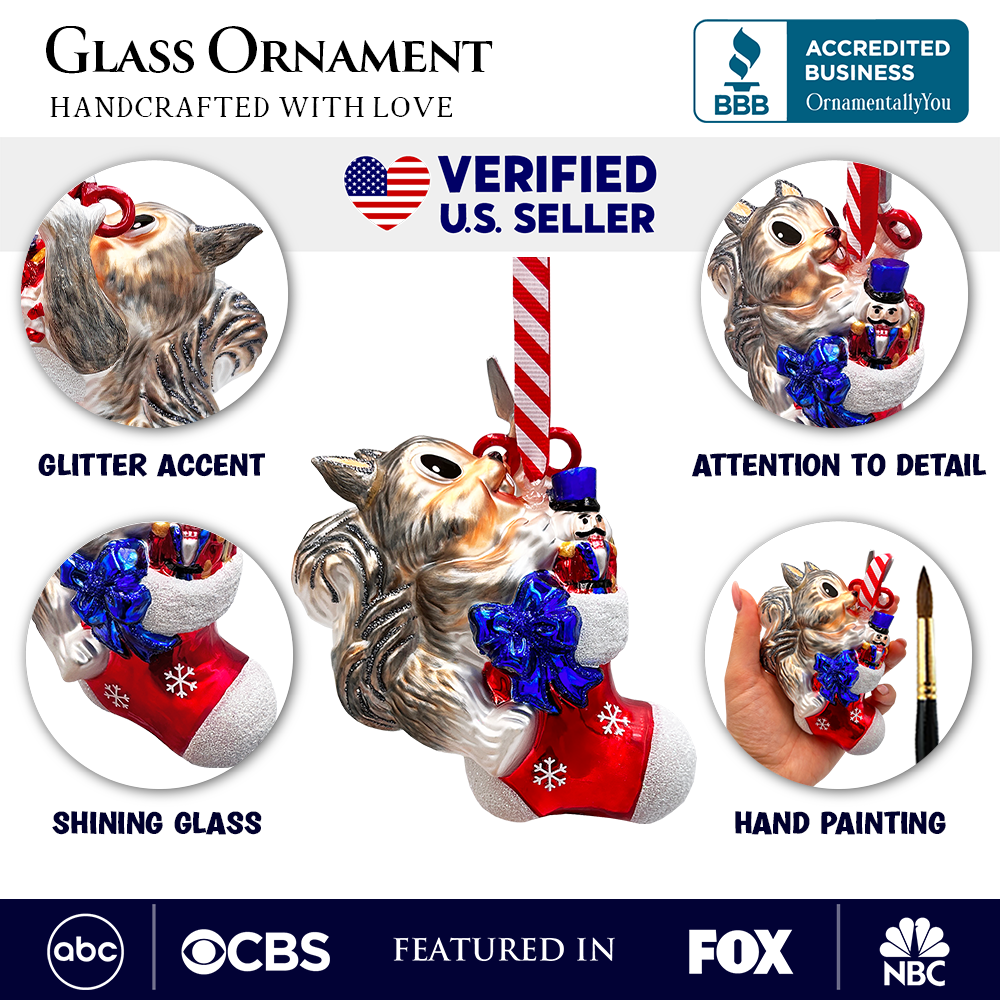 Whimsical Cute Squirrel Glass Ornament, Funny Adorable Animal Gift for Kids