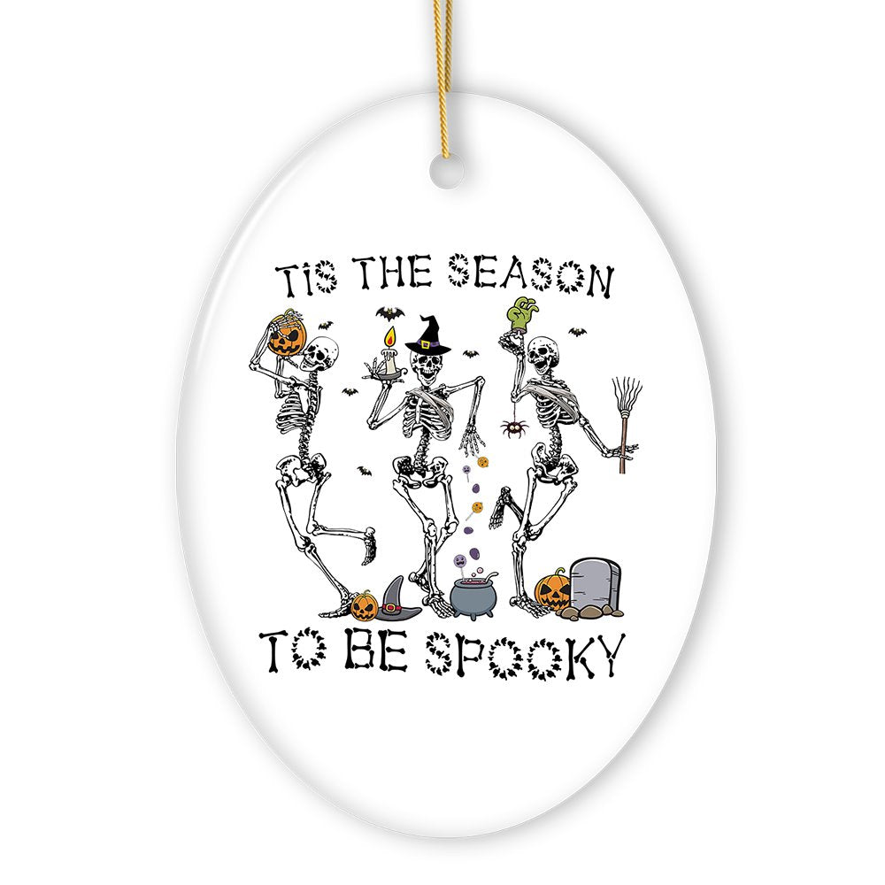 Dancing Playful Skeletons Tis the Season to be Spooky Ornament, Halloween Horror Tree Decoration