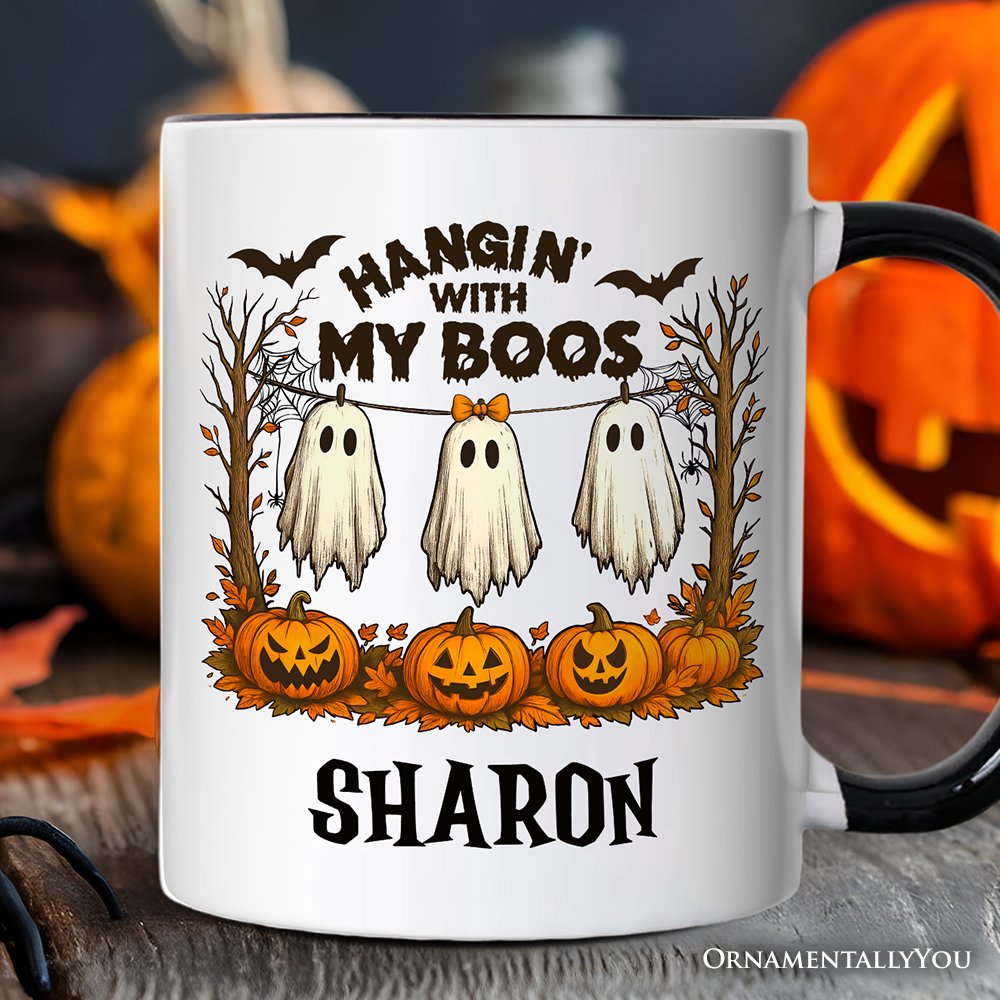 Hanging with My Boos Ghost Personalized Mug, Funny Halloween Spooky Season Gift with Custom Name