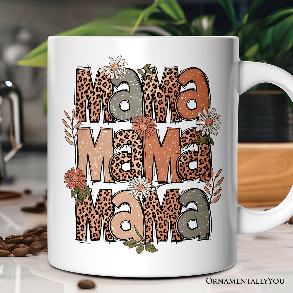 Leopard Mama Floral Mug, Retro Wildflowers Gift for Mothers