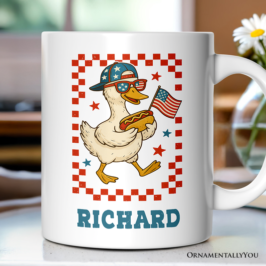 4th of July Patriotic Duck Personalized Mug, Funny Independence Day Gift with Custom Name