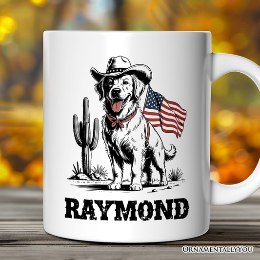 American Cowboy Dog Personalized Mug, Western 4th of July Gift with Custom Name
