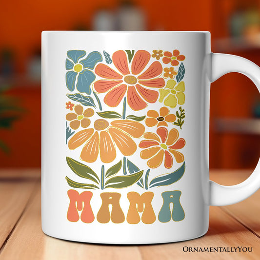 Boho Floral Mama Mug, Retro Color Flowers Gift for Mothers