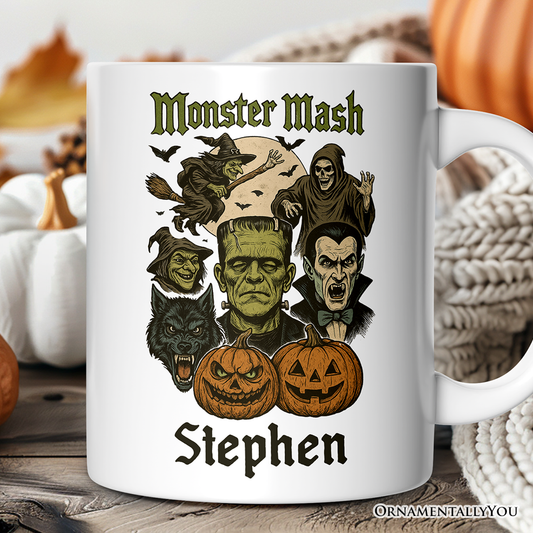 Monster Mash Classic Personalized Mug, Halloween Spooky Monsters Gift with Custom Name
