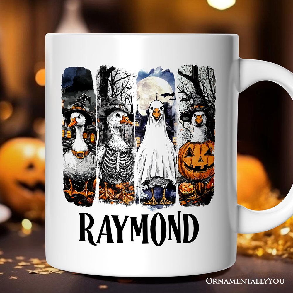 Halloween Goose in Costume Personalized Mug, Spooky Fall Geese Gift with Custom Name