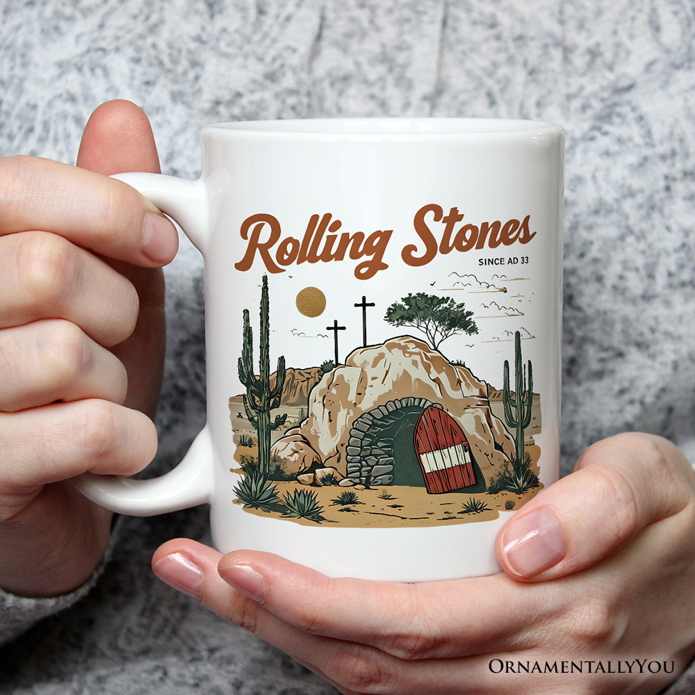 Rolling Stones Christian Personalized Mug, He is Risen Easter Gift with Custom Name
