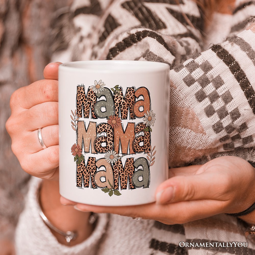 Leopard Mama Floral Mug, Retro Wildflowers Gift for Mothers