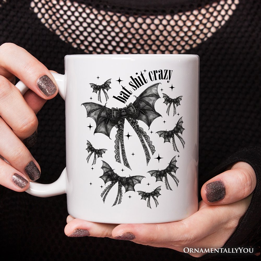 Bat Shit Crazy Coquette Bats Personalized Mug, Funny Halloween Gift with Custom Name