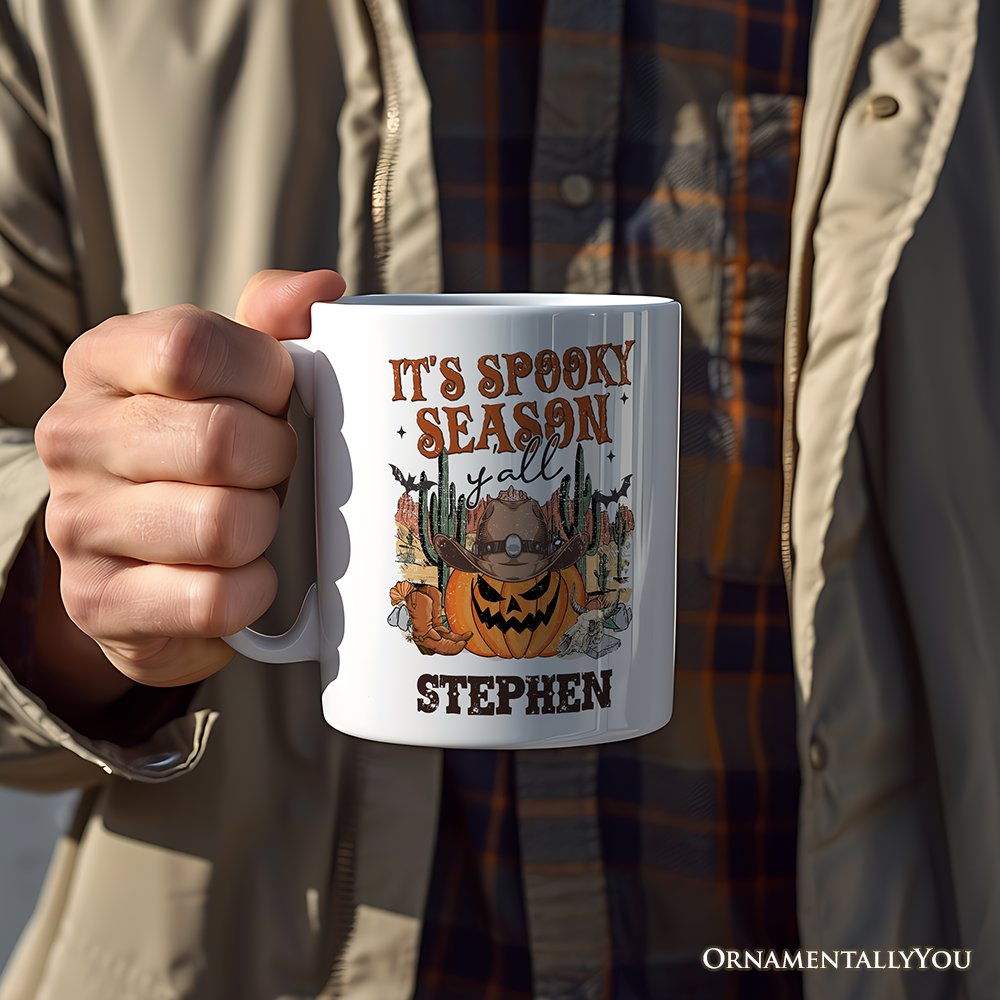 It's Spooky Season Y'all Personalized Mug, Funny Western Halloween Gift with Custom Name