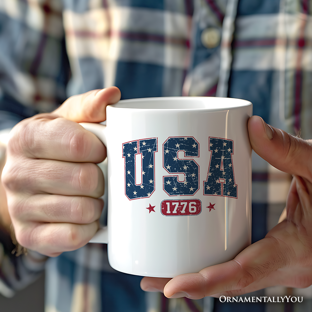 USA 1776 Stars Personalized Mug, Bold Patriotic Gift with Custom Name