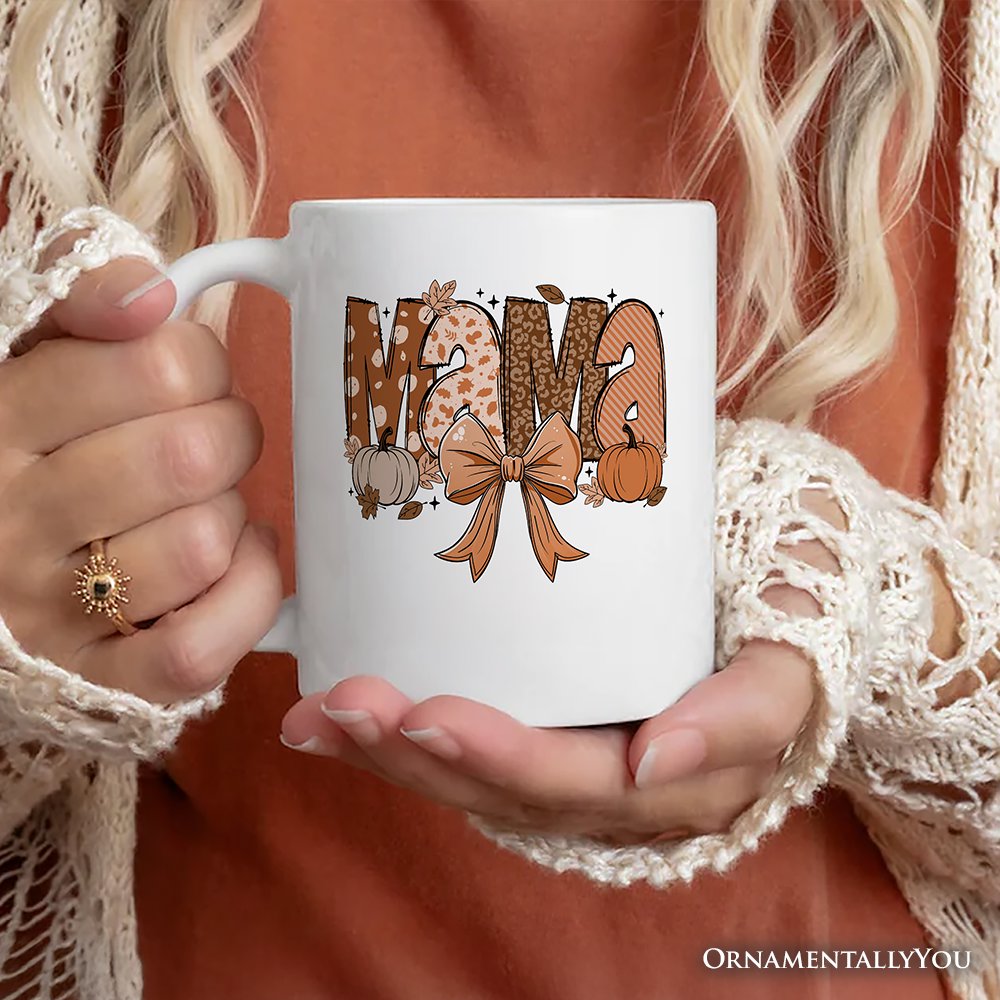 Mama Coquette Autumn Personalized Mug, Cozy Fall Pumpkins Gift for Mothers with Custom Name