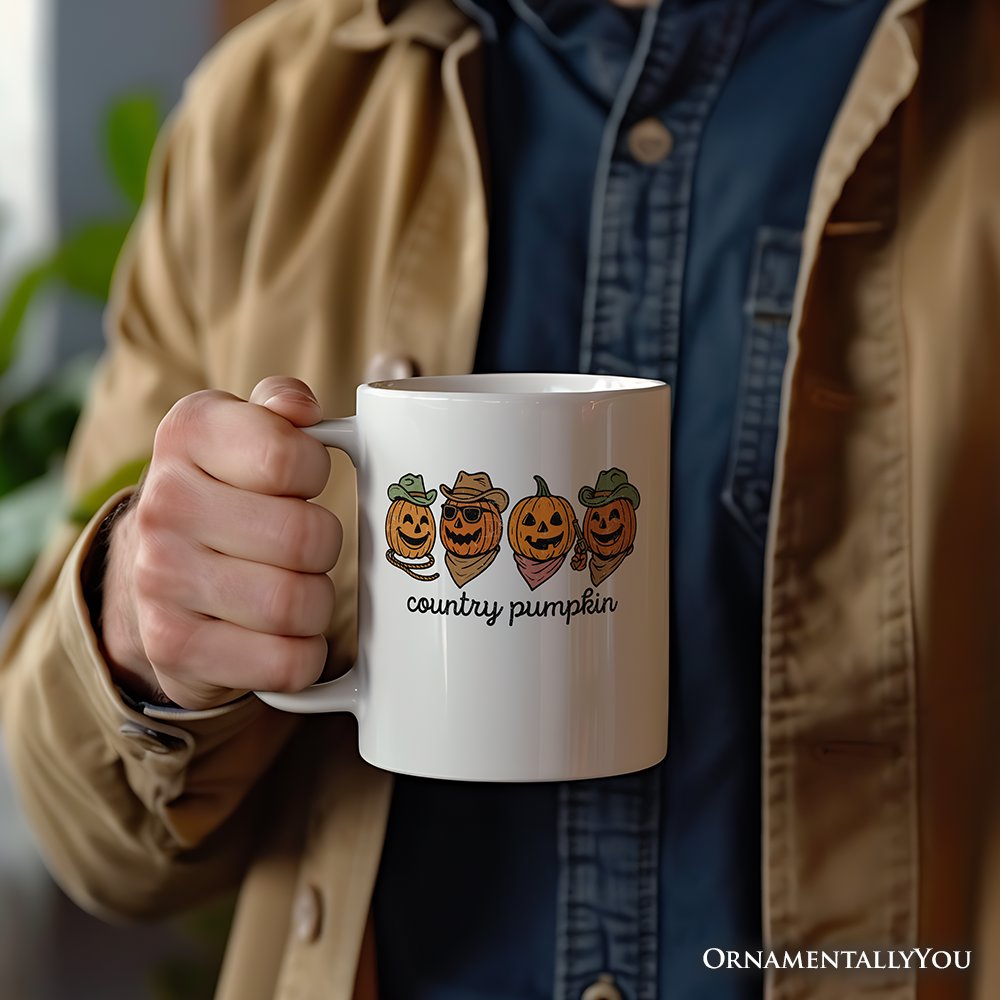 Country Pumpkin Rustic Personalized Mug, Cute Autumn Season Gift with Custom Name