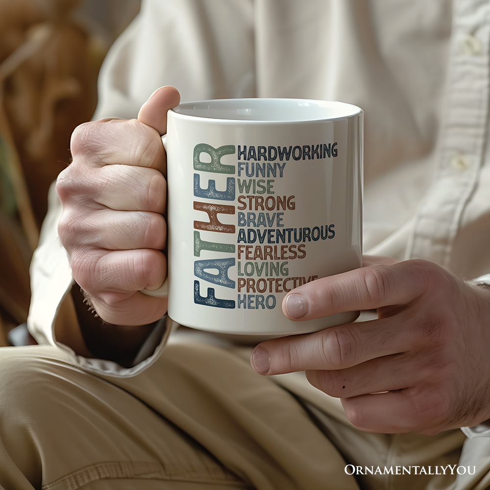 Father Definition Personalized Mug, Inspirational Gift with Custom Name for Hero Dads