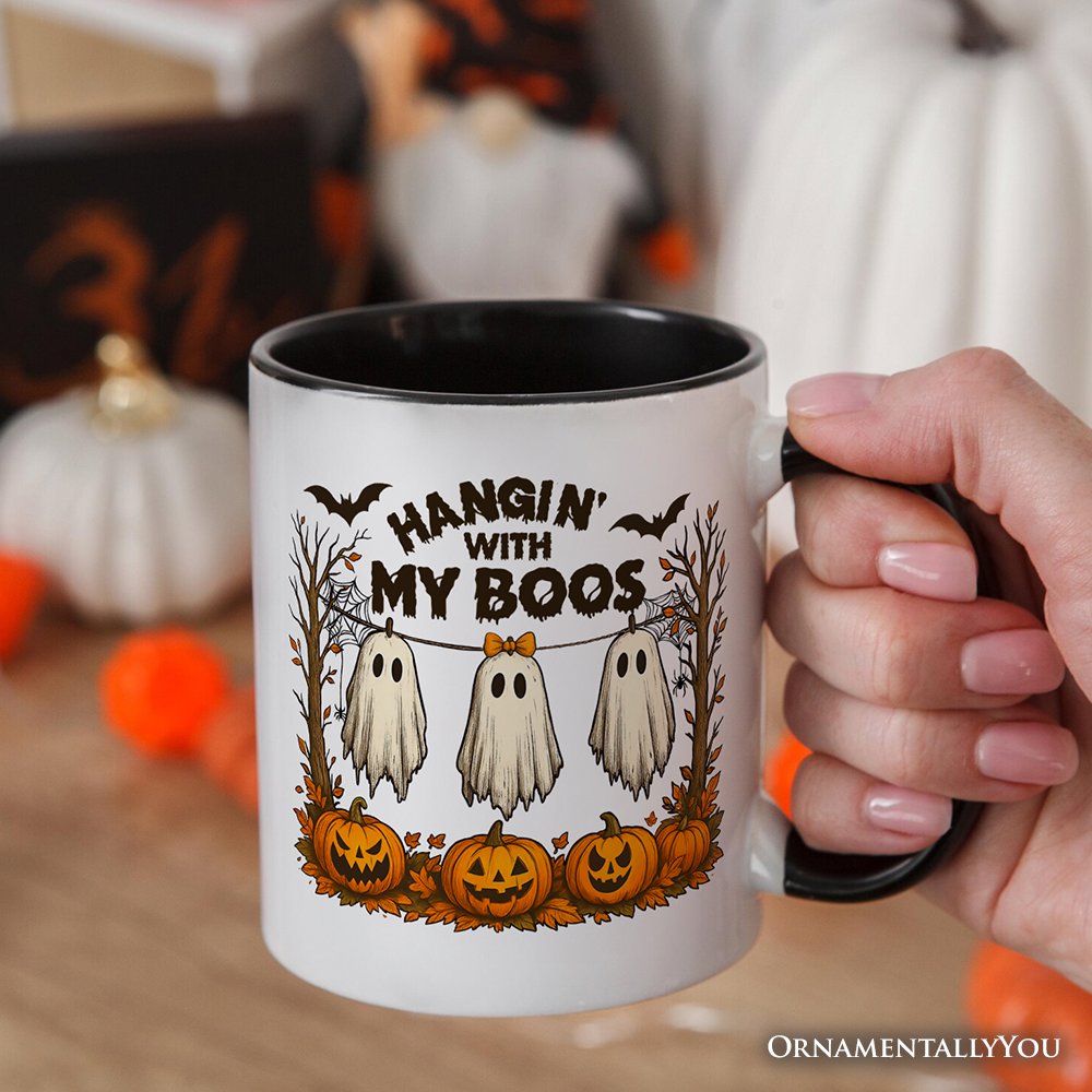 Hanging with My Boos Ghost Personalized Mug, Funny Halloween Spooky Season Gift with Custom Name