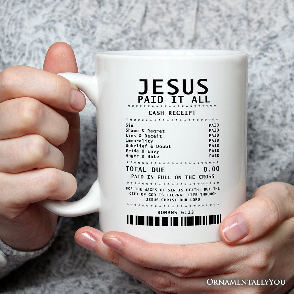 Jesus Paid It All Cash Receipt Personalized Mug, Christian Gift with Custom Name