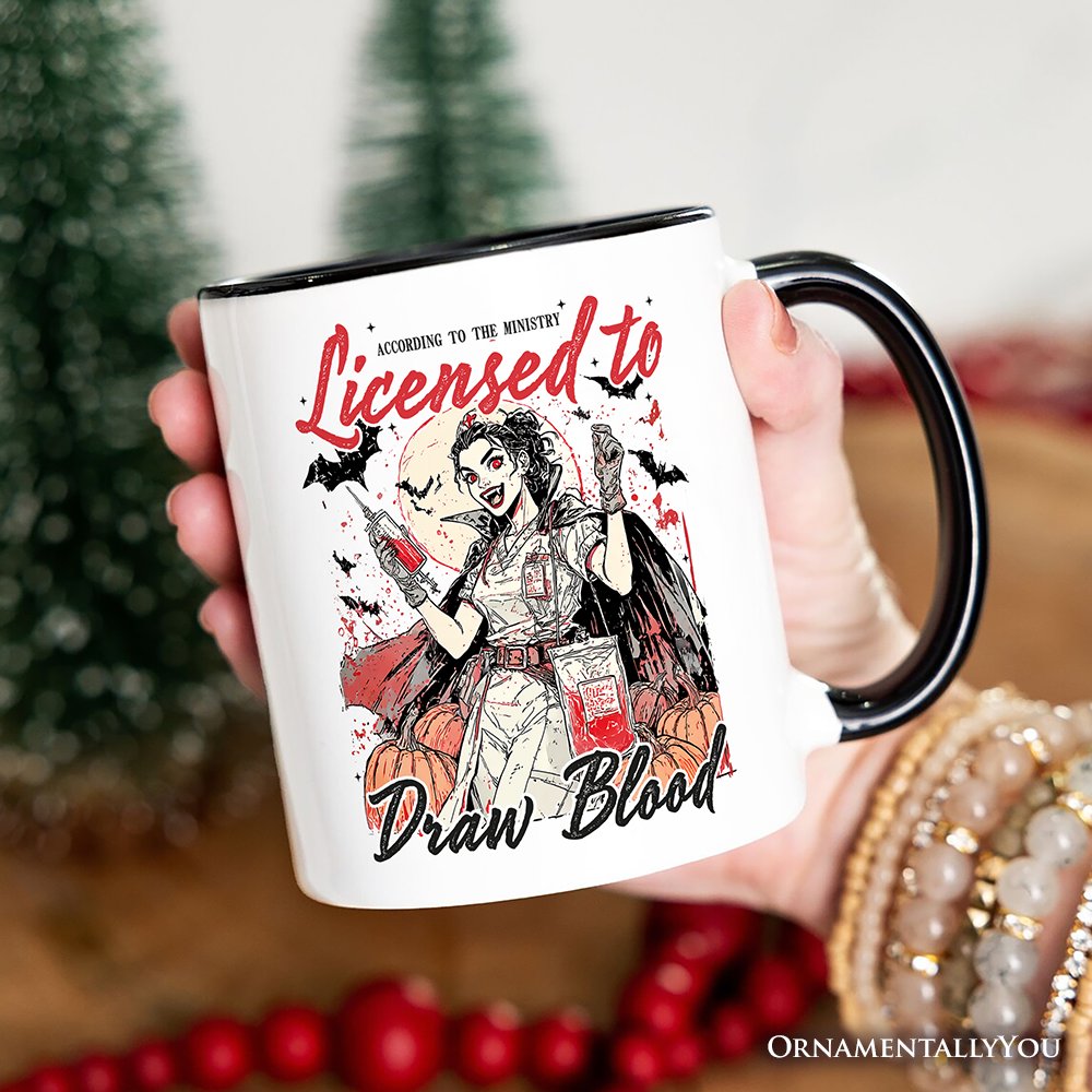 Licensed to Draw Blood Halloween Nurse Personalized Mug, Groovy Gift with Custom Name for Spooky Season