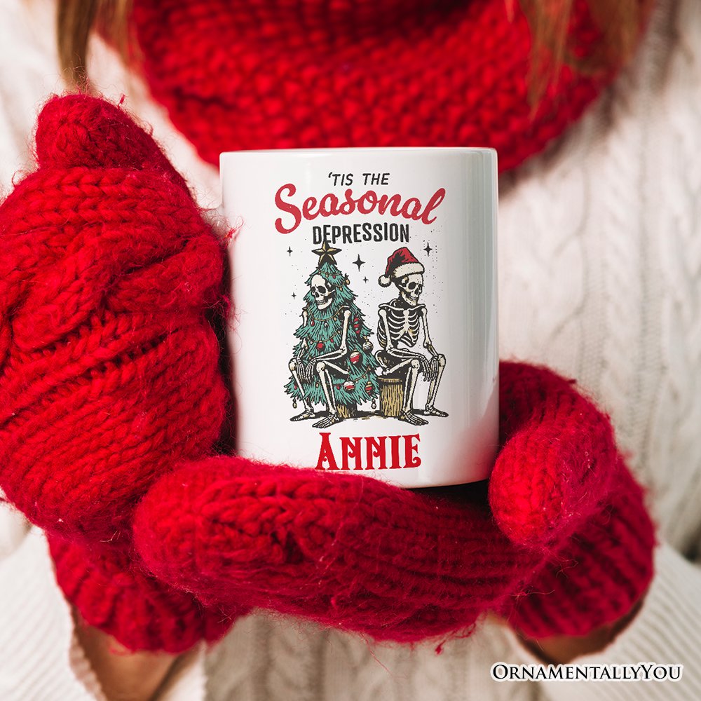 Tis the Seasonal Depression Personalized Mug, Dark Humor Christmas Gift with Custom Name
