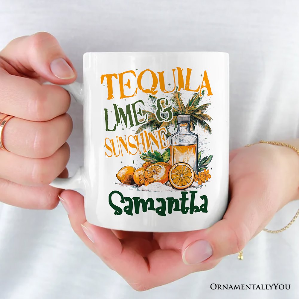 Tequila Lime & Sunshine Personalized Mug, Tropical Summer Gift with Custom Name