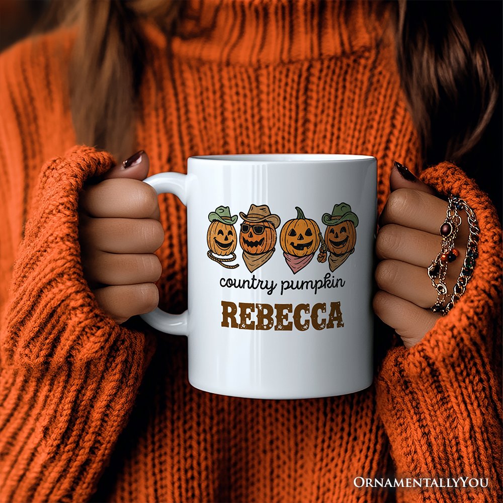Country Pumpkin Rustic Personalized Mug, Cute Autumn Season Gift with Custom Name
