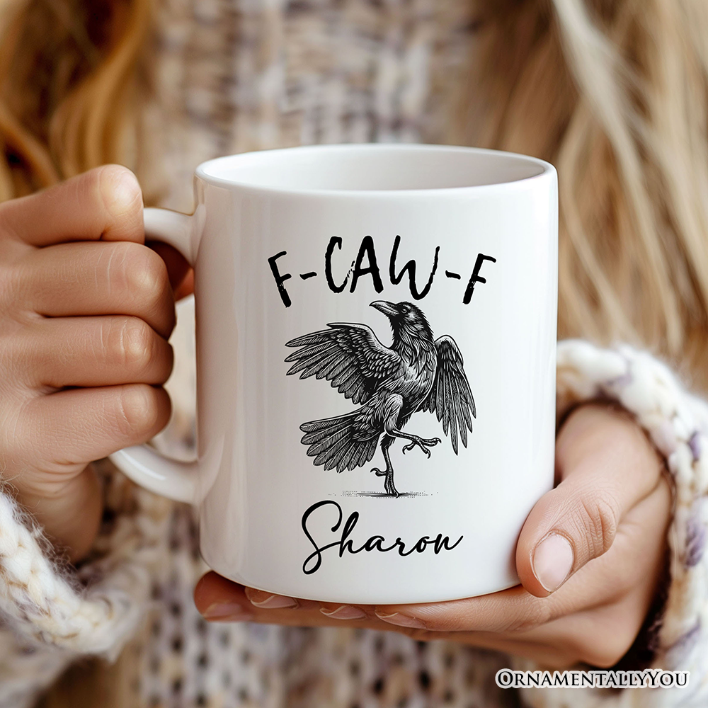 F-CAW-F Gothic Raven Personalized Mug, Snarky Halloween Gift with Custom Name