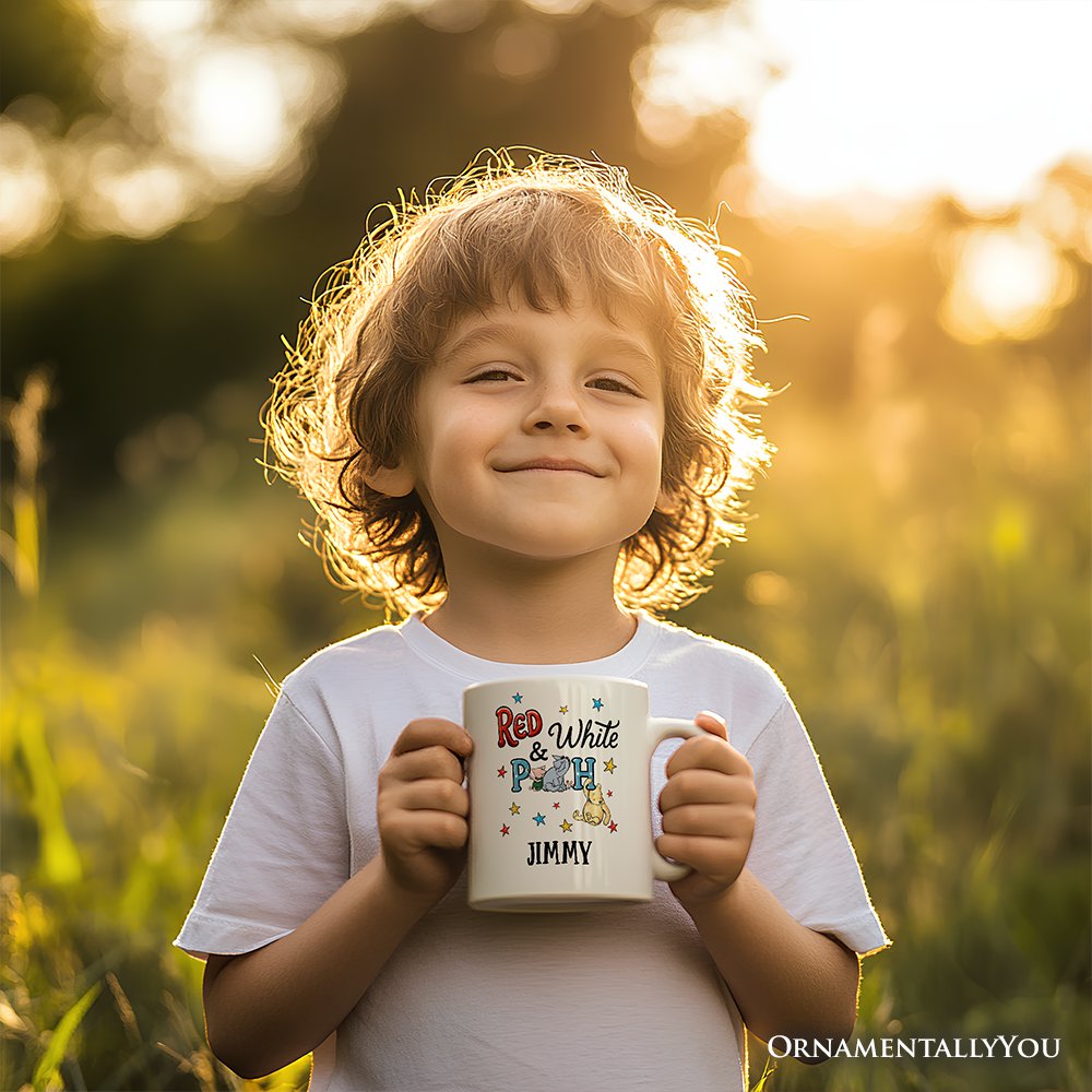 Patriotic 4th of July Red White & Proud Personalized Mug, Cute Bear USA Stars Gift with Custom Name