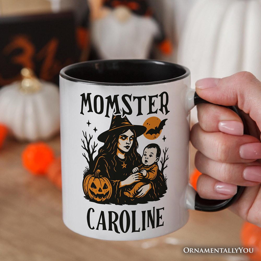 Momster Personalized Mug for Spooky Season, Witchy Halloween Gift with Custom Name for Moms