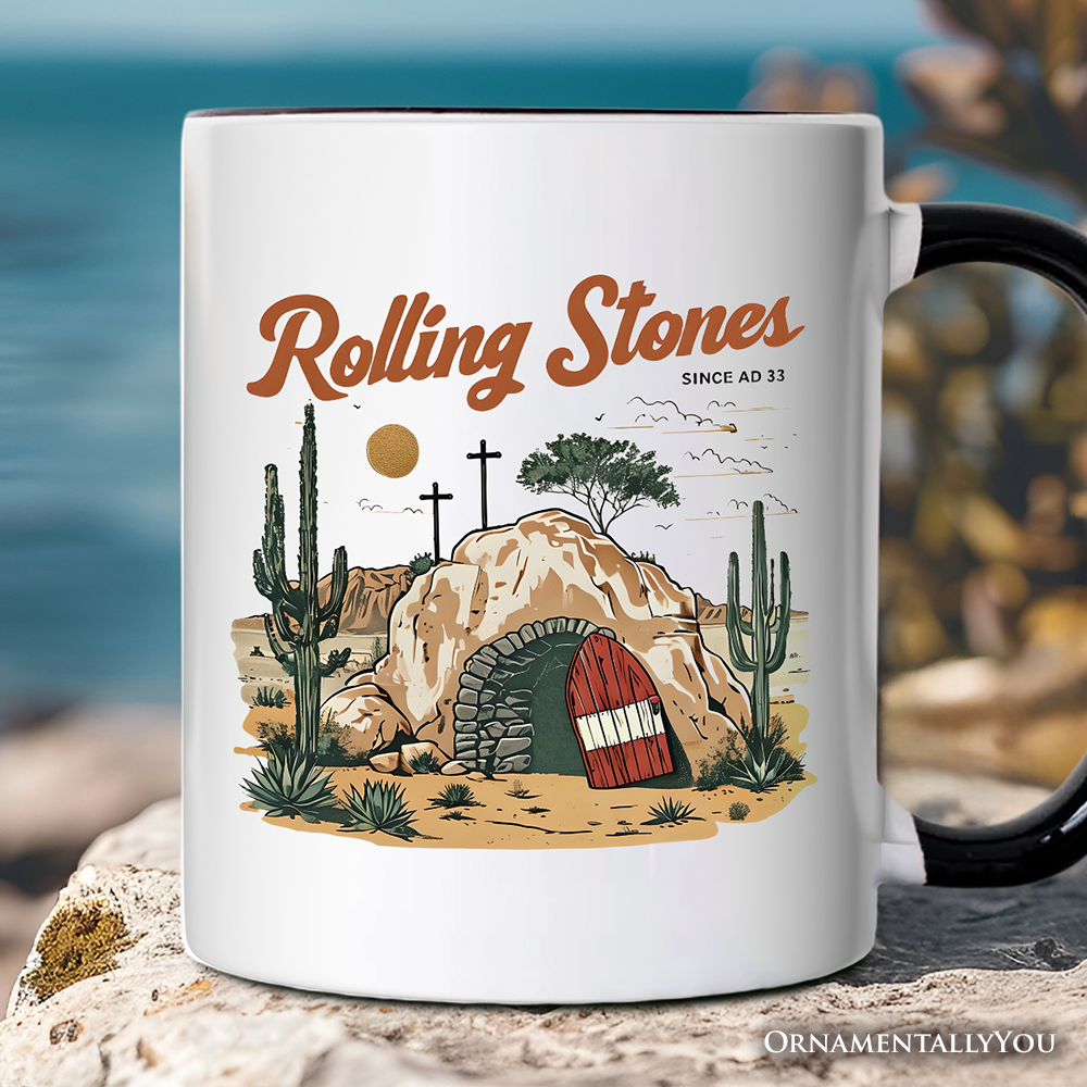 Rolling Stones Christian Personalized Mug, He is Risen Easter Gift with Custom Name