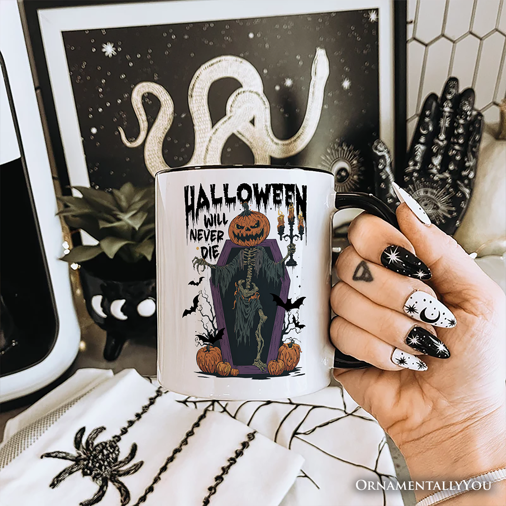 Halloween Will Never Die Personalized Mug, Funny Spooky Season Gift with Custom Name