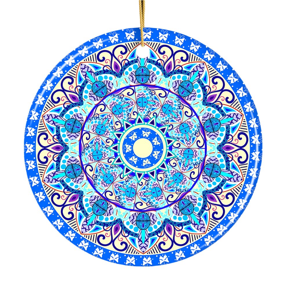 Luminescent Blue Mandala Christmas Ornament, Ethnic Indian Decoration, Hinduism, Buddhism, Jainism