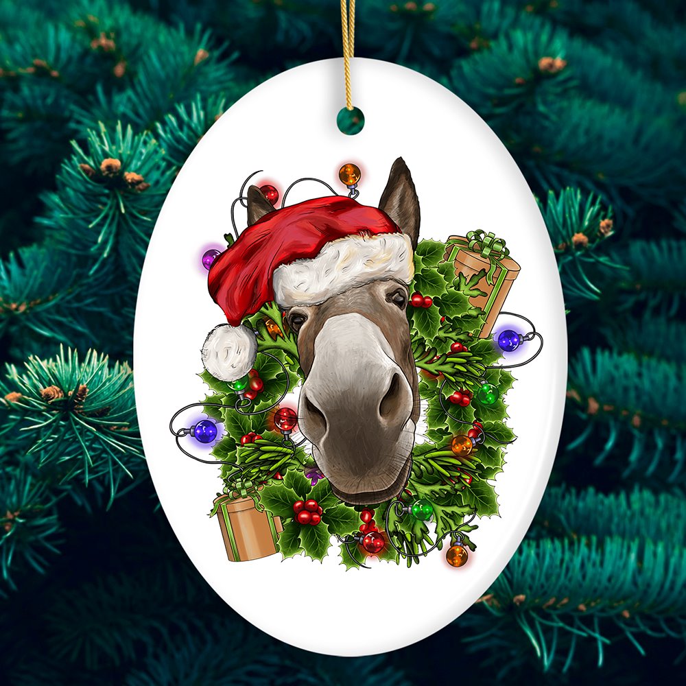 Merry Donkey Christmas Ornament, Ceramic Tree Decoration