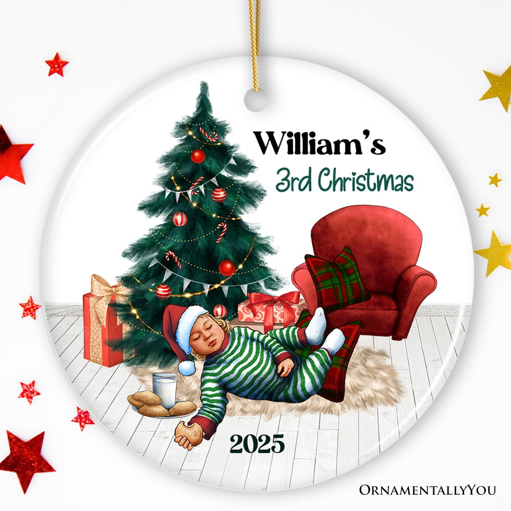 Baby’s 3rd Christmas Personalized Ornament, Cookies and Milk & Holiday Tree