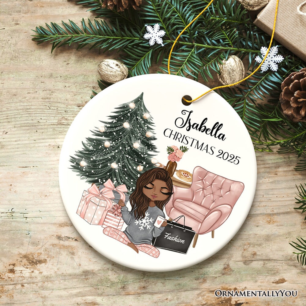 Glamorous Girl Personalized Christmas Ornament, Fashionista Teenager Shopping Addict Holiday Gift