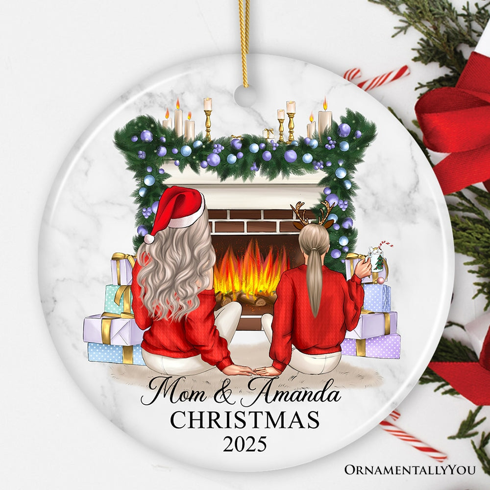 Mother and Daughter or Son Personalized Christmas Ornament, Custom Mom and Bestie Artwork