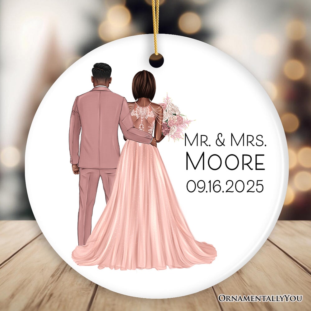 Elegant Wedding Bride and Groom Personalized Ornament, Marriage Ceremony Customized Gift